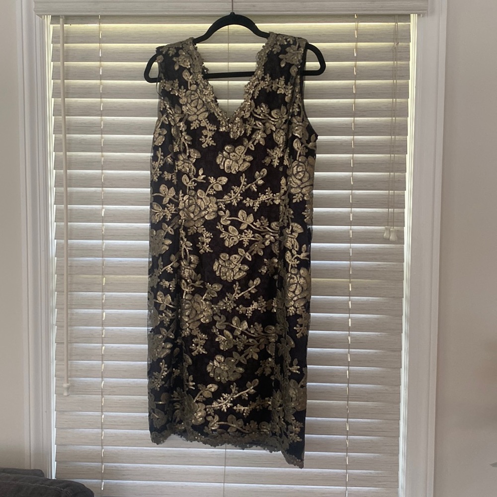 Black lace with gold sequins dress